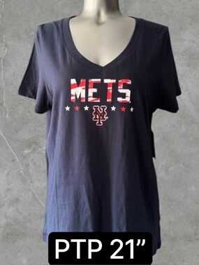 🆕New York Mets MLB Dark Blue V-Neck Tee by New Era